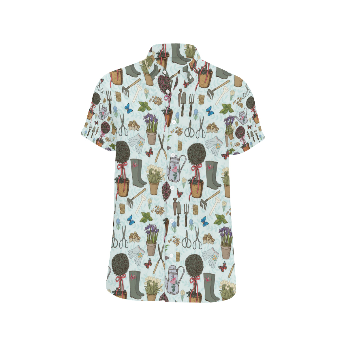 Gardening Pattern Print Design G01 Men's Short Sleeve Button Up Shirt