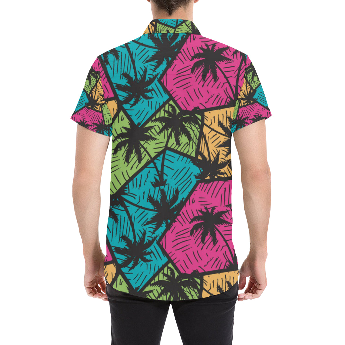 Palm Tree Pattern Print Design PT09 Men's Short Sleeve Button Up Shirt