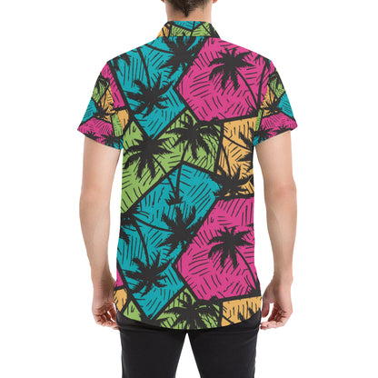 Palm Tree Pattern Print Design PT09 Men's Short Sleeve Button Up Shirt