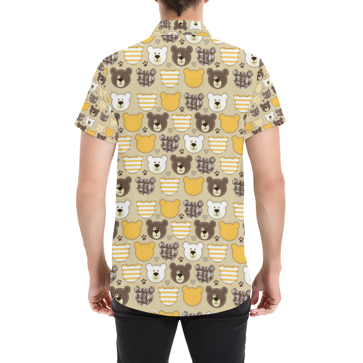 Bear PatchworkPattern Print Design 01 Men's Short Sleeve Button Up Shirt