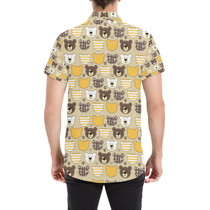 Bear PatchworkPattern Print Design 01 Men's Short Sleeve Button Up Shirt