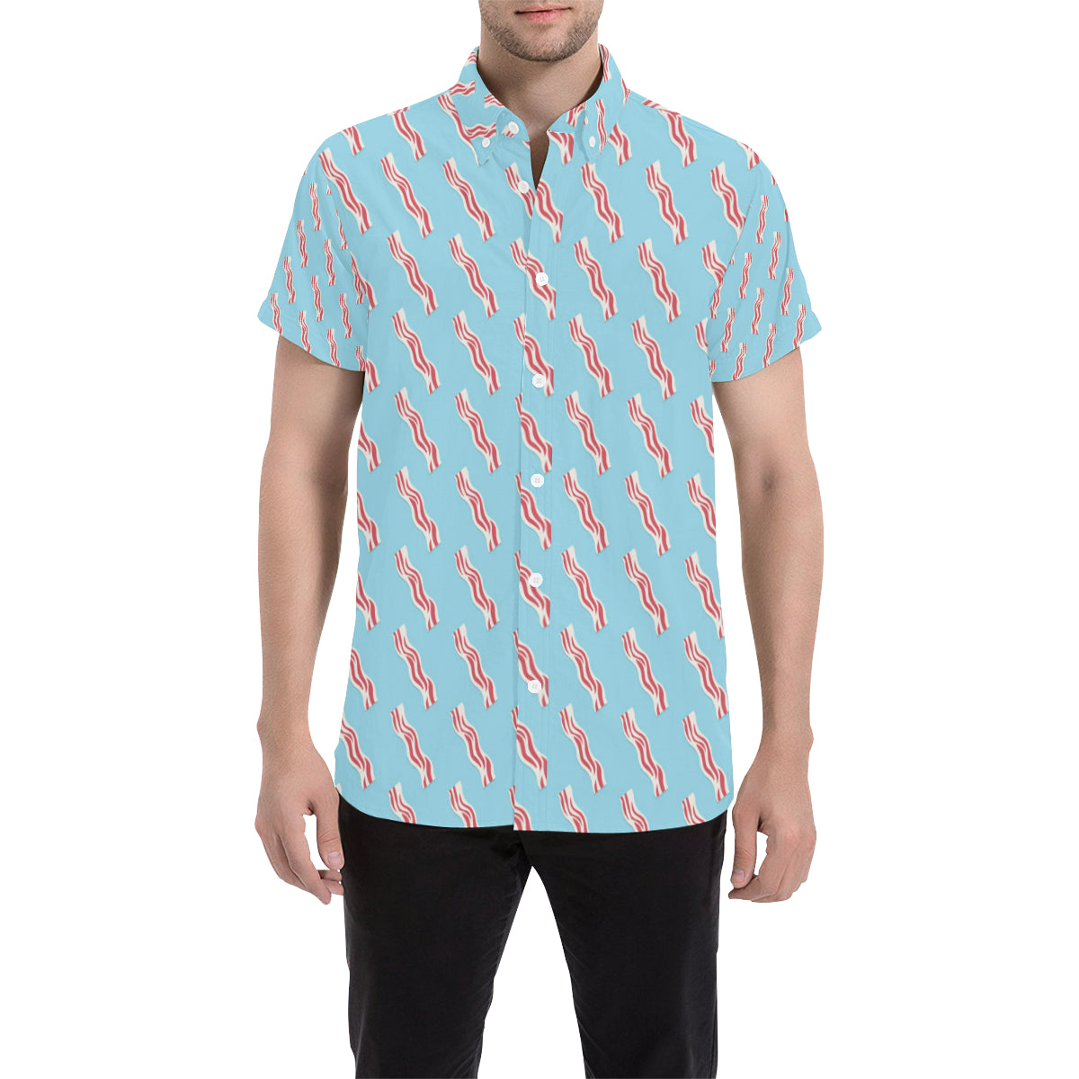 Bacon Pattern Print Design 03 Men's Short Sleeve Button Up Shirt