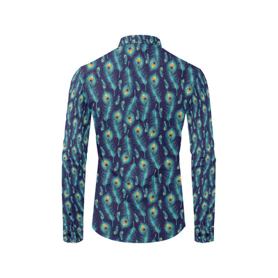 Peacock Feather Blue Design Print Men's Long Sleeve Shirt