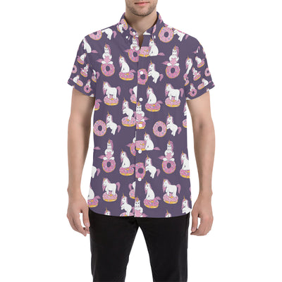 Donut Unicorn Pattern Print Design DN011 Men's Short Sleeve Button Up Shirt