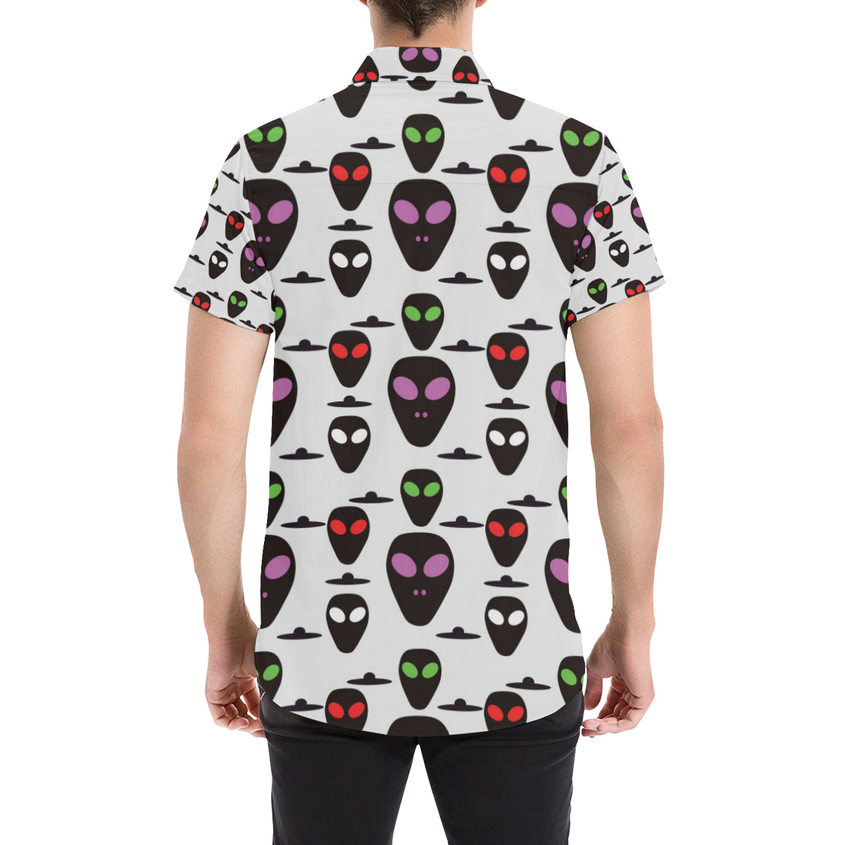 Alien Pattern Print Design 06 Men's Short Sleeve Button Up Shirt