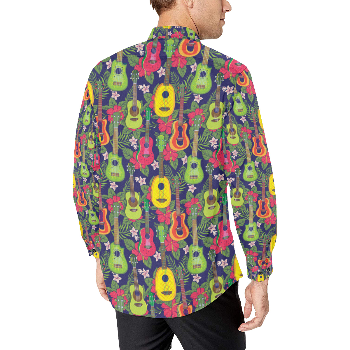 Ukulele Tropical Pattern Print Design 03 Men's Long Sleeve Shirt