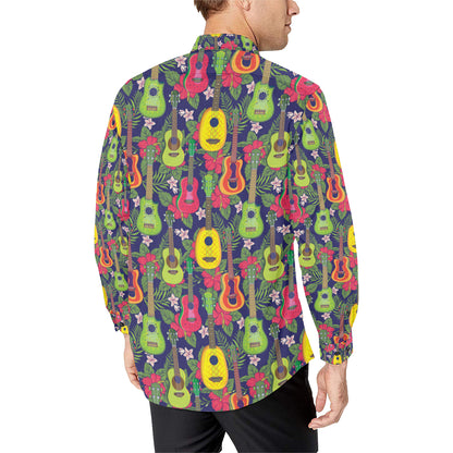 Ukulele Tropical Pattern Print Design 03 Men's Long Sleeve Shirt