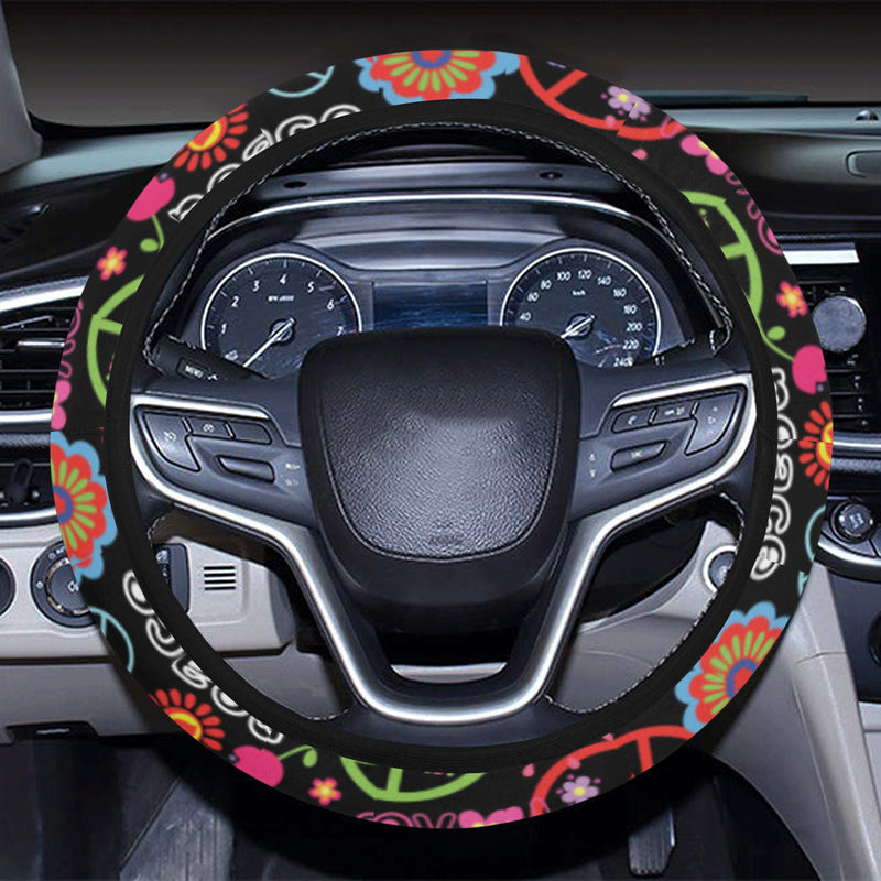 Peace Sign Colorful Design Print Steering Wheel Cover with Elastic Edge