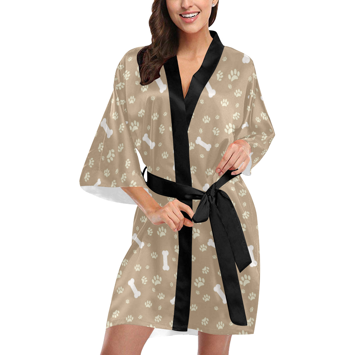 Dog Bone Paw Pattern Print Design 01 Women's Short Kimono