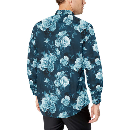 Rose Blue Pattern Print Design RO014 Men's Long Sleeve Shirt