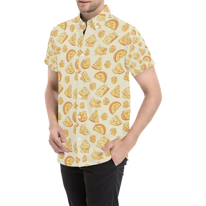 Cheese Pattern Print Design 01 Men's Short Sleeve Button Up Shirt
