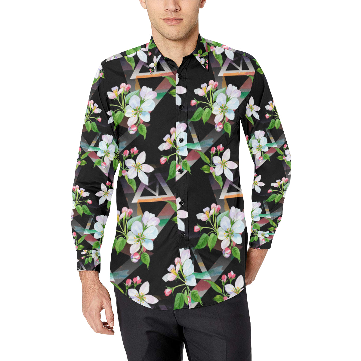 Apple blossom Pattern Print Design AB07 Men's Long Sleeve Shirt