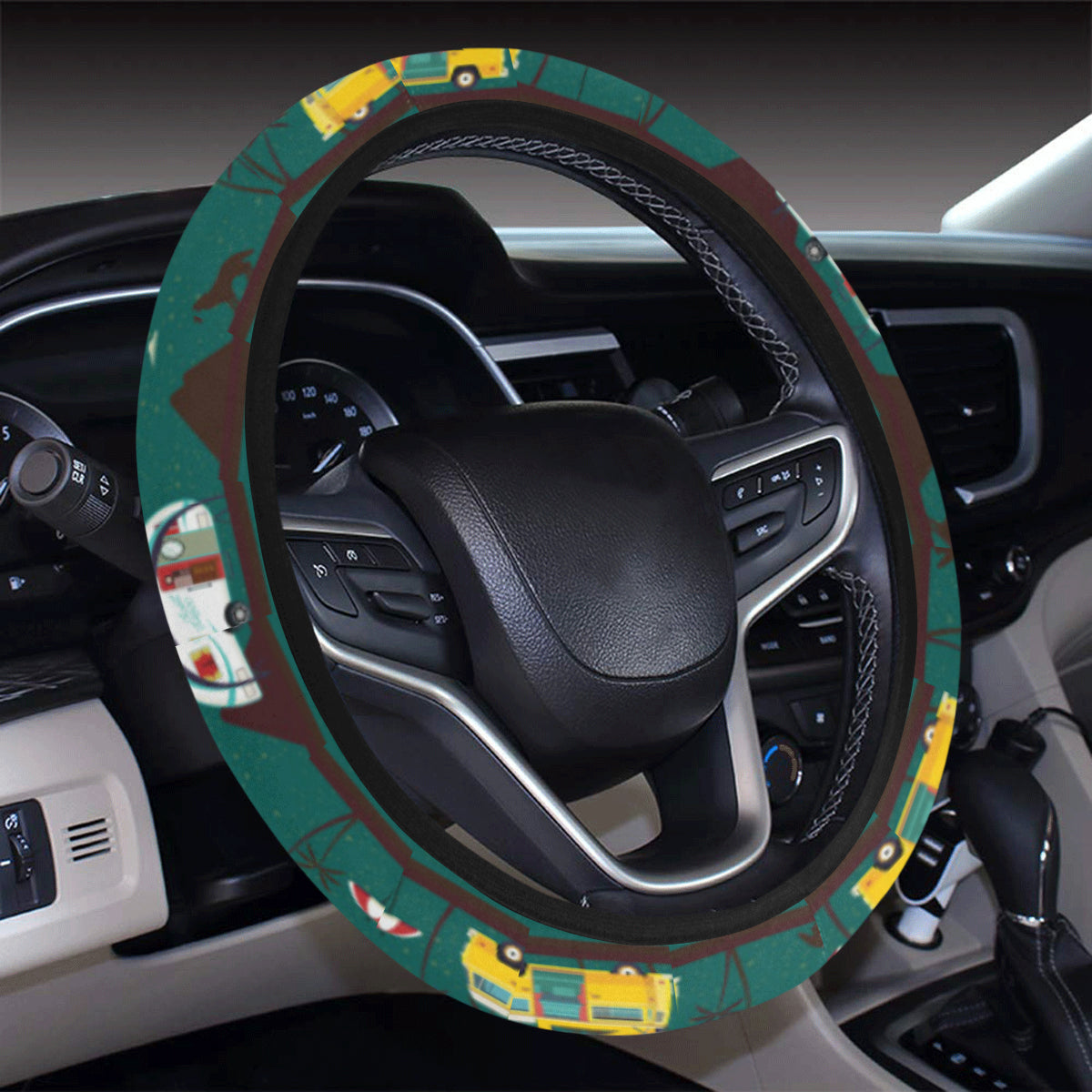 Camper Pattern Print Design 05 Steering Wheel Cover with Elastic Edge