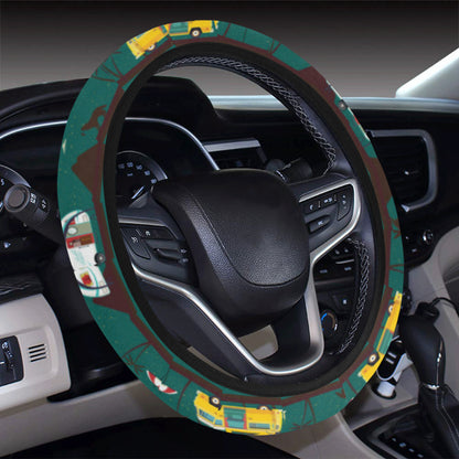 Camper Pattern Print Design 05 Steering Wheel Cover with Elastic Edge