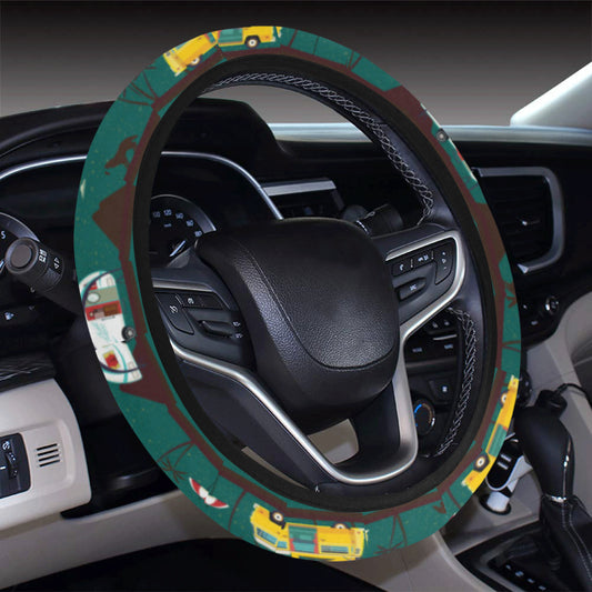 Camper Pattern Print Design 05 Steering Wheel Cover with Elastic Edge