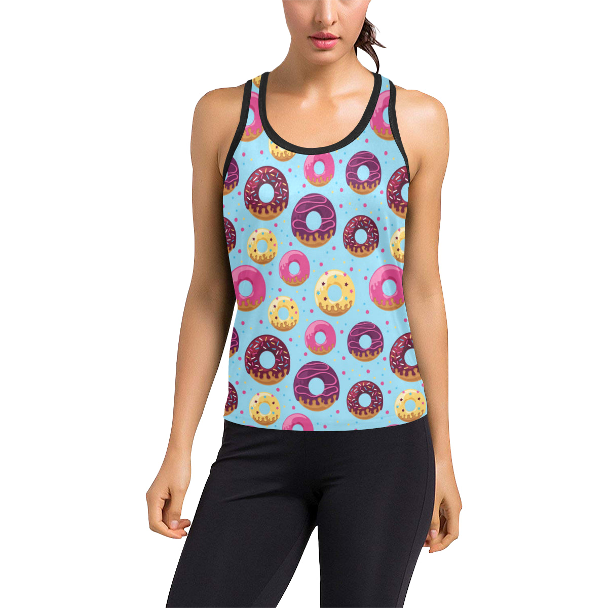 Donut Pattern Print Design DN07 Women's Racerback Tank Top