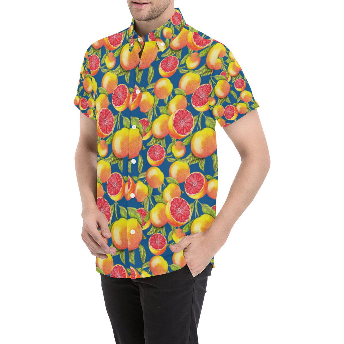 Grapefruit Pattern Print Design GF04 Men's Short Sleeve Button Up Shirt