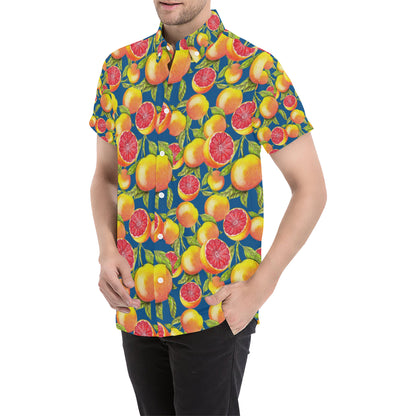 Grapefruit Pattern Print Design GF04 Men's Short Sleeve Button Up Shirt