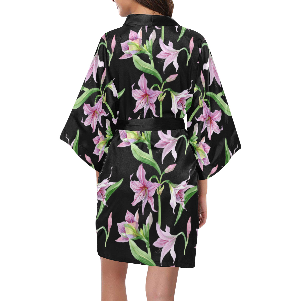 Amaryllis Pattern Print Design AL08 Women's Short Kimono