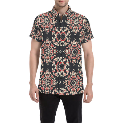 Medallion Pattern Print Design 01 Men's Short Sleeve Button Up Shirt