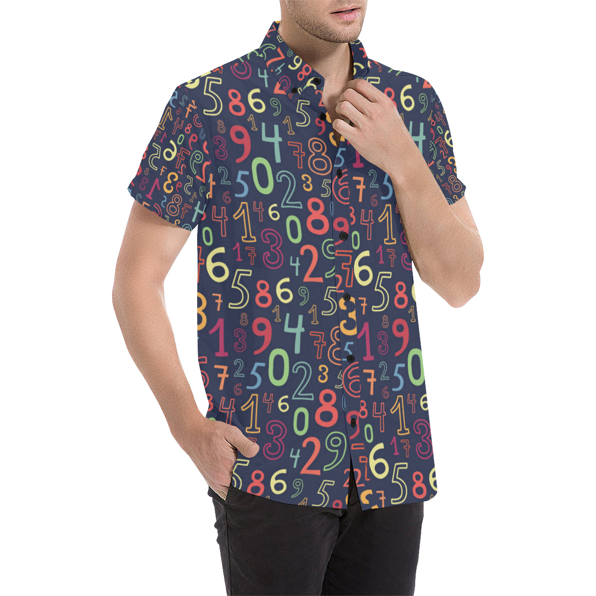 Number Pattern Print Design A01 Men's Short Sleeve Button Up Shirt
