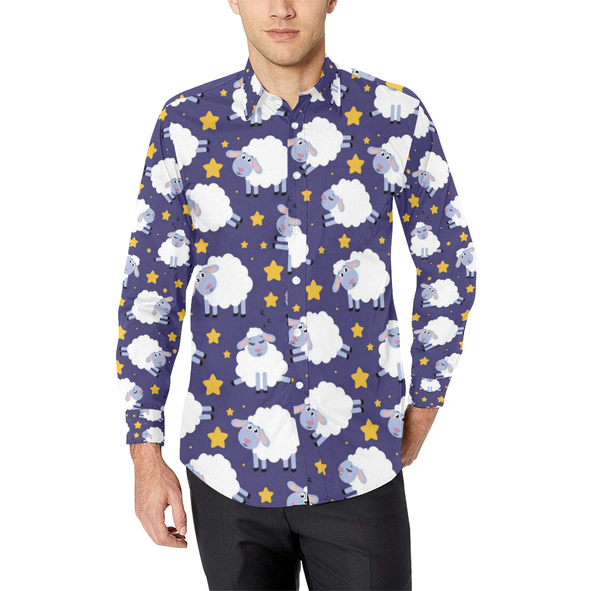 Sheep Pattern Print Design 03 Men's Long Sleeve Shirt