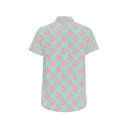 Bacon Pattern Print Design 04 Men's Short Sleeve Button Up Shirt