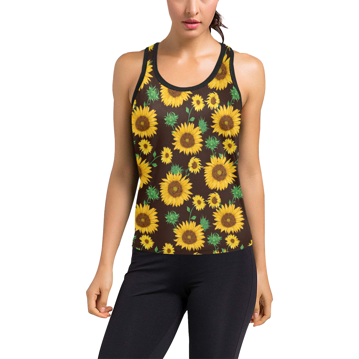 Sunflower Pattern Print Design SF01 Women's Racerback Tank Top