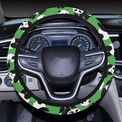 Panda Bear Pattern Themed Print Steering Wheel Cover with Elastic Edge