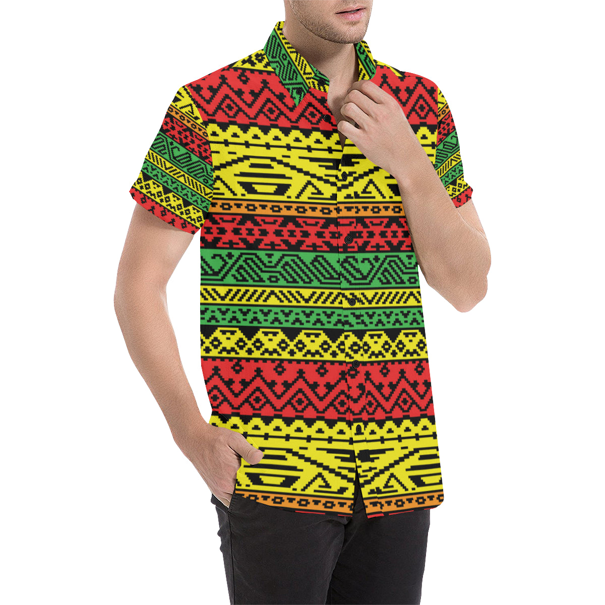 Rastafarian Pattern Print Design A02 Men's Short Sleeve Button Up Shirt