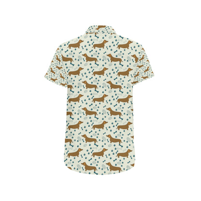 Dachshund Pattern Print Design 01 Men's Short Sleeve Button Up Shirt