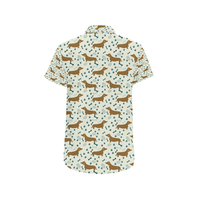 Dachshund Pattern Print Design 01 Men's Short Sleeve Button Up Shirt