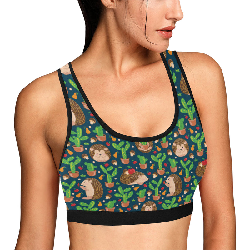 Hedgehog Cactus Pattern Print Design 04 Sports Bra