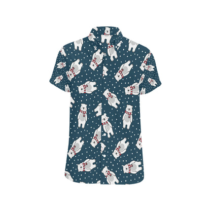Polar Bear Pattern Print Design PB05 Men's Short Sleeve Button Up Shirt
