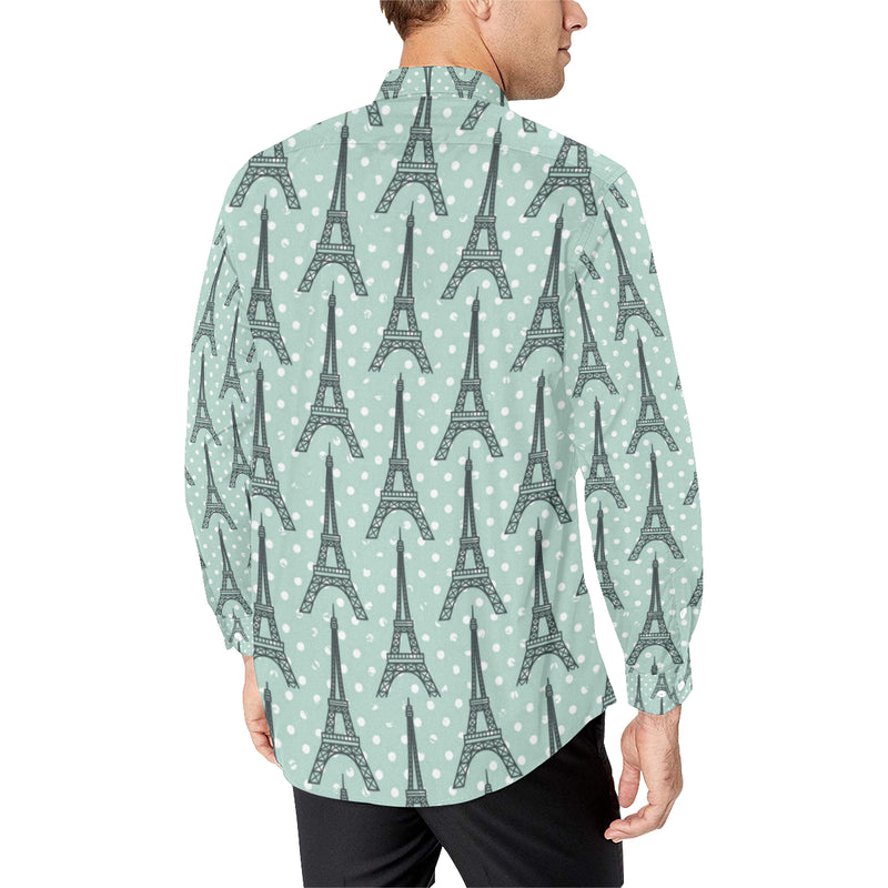 Eiffel Tower Polka Dot Print Men's Long Sleeve Shirt