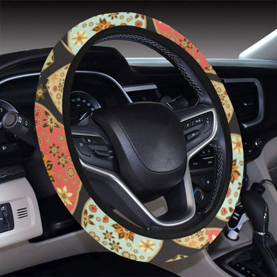 Heart Boho Pattern Print Design HE04 Steering Wheel Cover with Elastic Edge