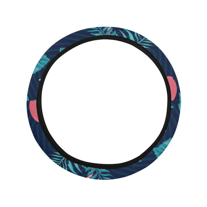 Flamingo Red Hibiscus  Pattern Steering Wheel Cover with Elastic Edge