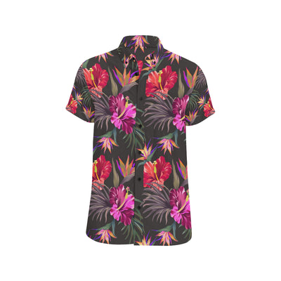 Hibiscus Pattern Print Design HB014 Men's Short Sleeve Button Up Shirt