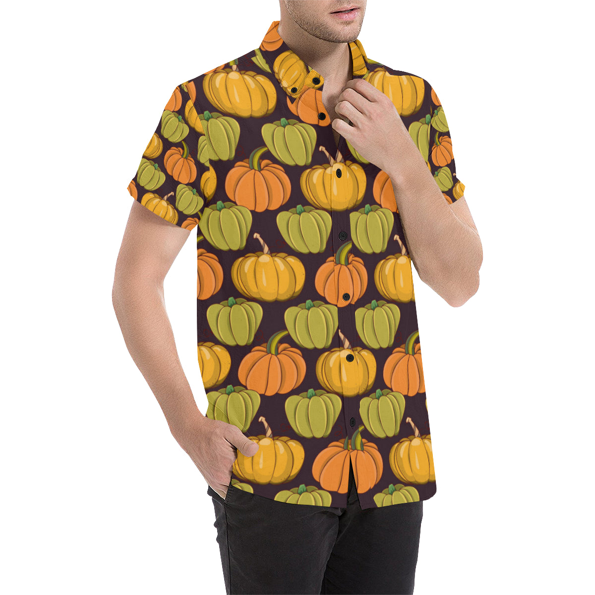 Pumpkin Pattern Print Design A01 Men's Short Sleeve Button Up Shirt
