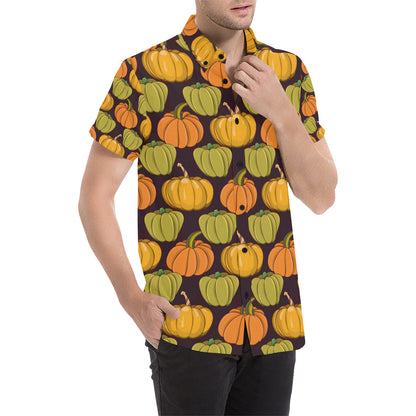 Pumpkin Pattern Print Design A01 Men's Short Sleeve Button Up Shirt