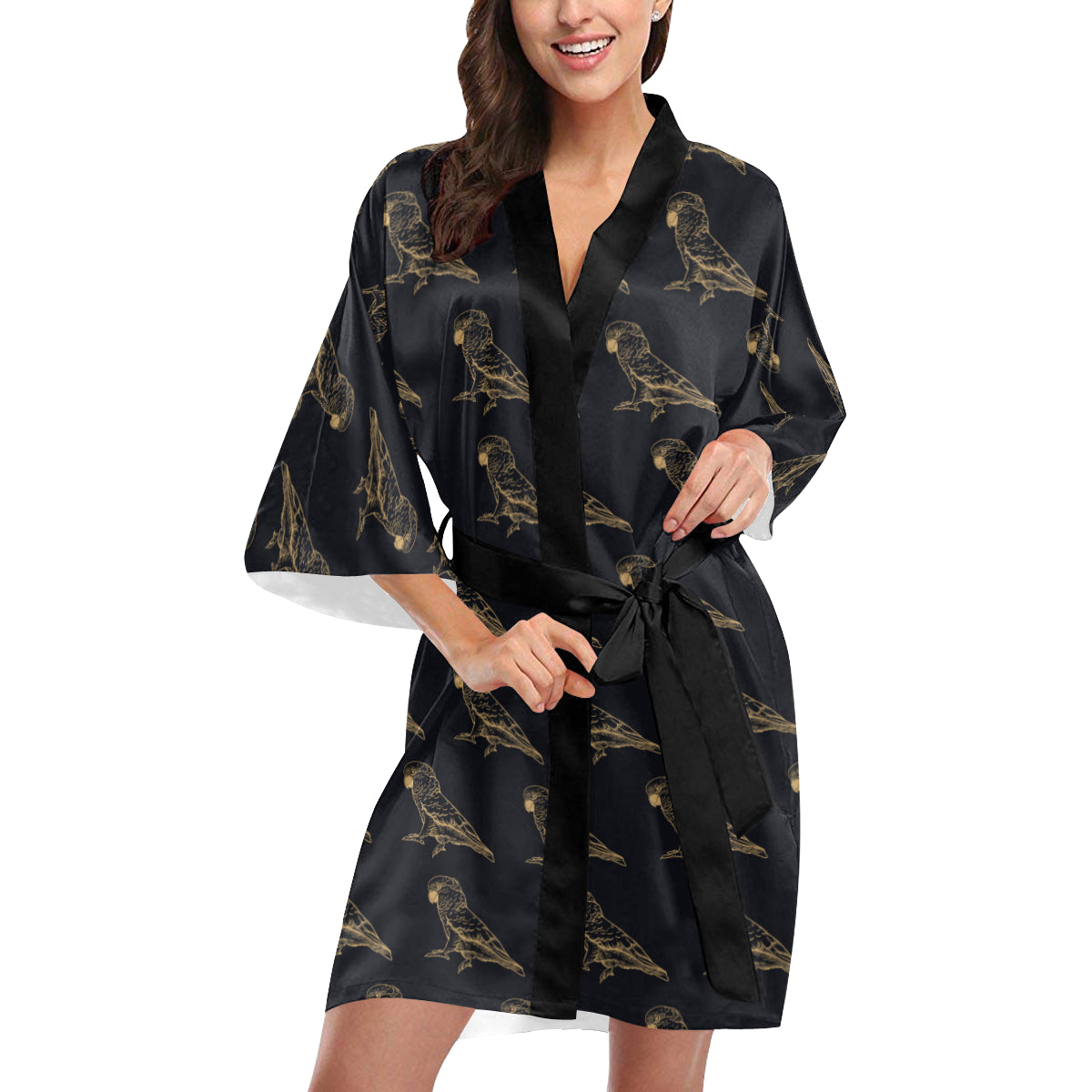 Parakeet Pattern Print Design A04 Women's Short Kimono