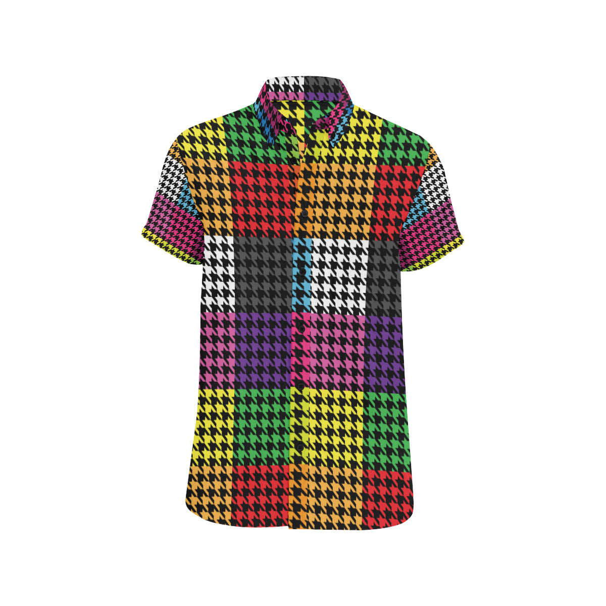 Houndstooth Colorful Pattern Print Design 01 Men's Short Sleeve Button Up Shirt