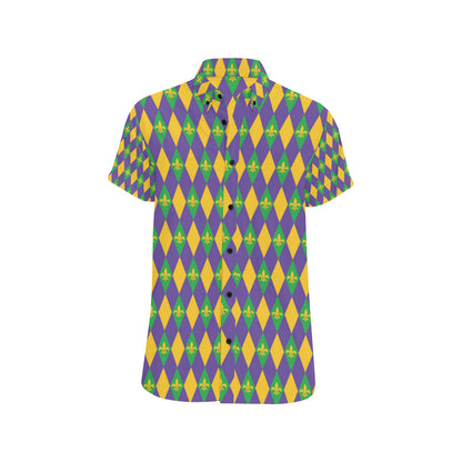Mardi Gras Pattern Print Design 05 Men's Short Sleeve Button Up Shirt