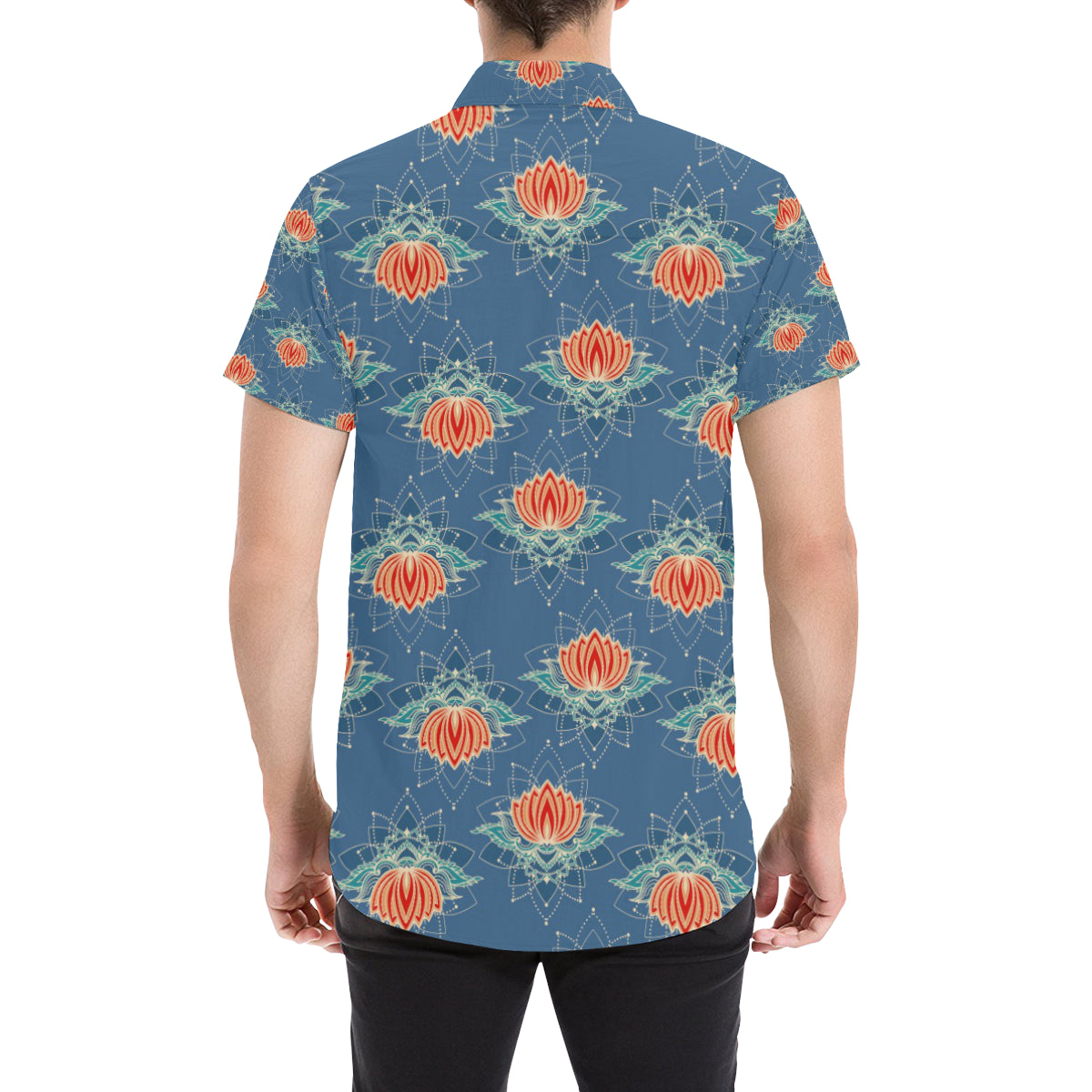 lotus Boho Pattern Print Design LO07 Men's Short Sleeve Button Up Shirt