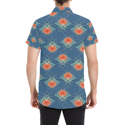 lotus Boho Pattern Print Design LO07 Men's Short Sleeve Button Up Shirt
