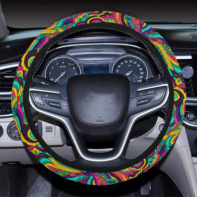 Psychedelic Trippy Floral Design Steering Wheel Cover with Elastic Edge