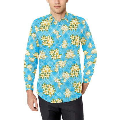 Yellow Plumeria Design Print Pattern Men's Long Sleeve Shirt