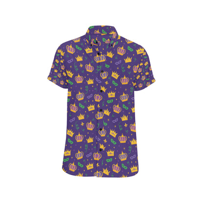 Mardi Gras Pattern Print Design 03 Men's Short Sleeve Button Up Shirt