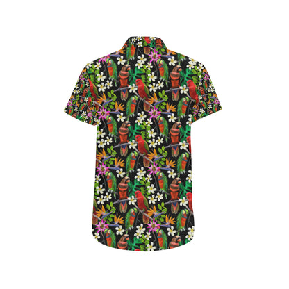 Parrot Design Print Men's Short Sleeve Button Up Shirt