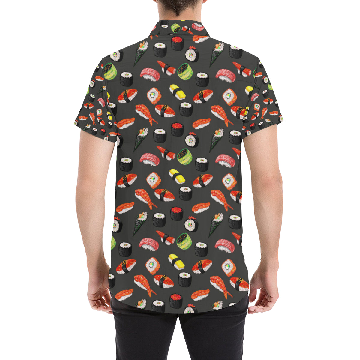 Sushi Design Print Men's Short Sleeve Button Up Shirt